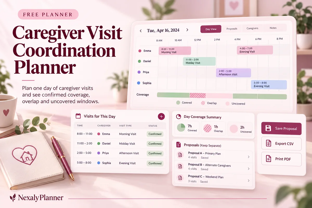 Caregiver Visit Coordination Planner illustrated planning cover