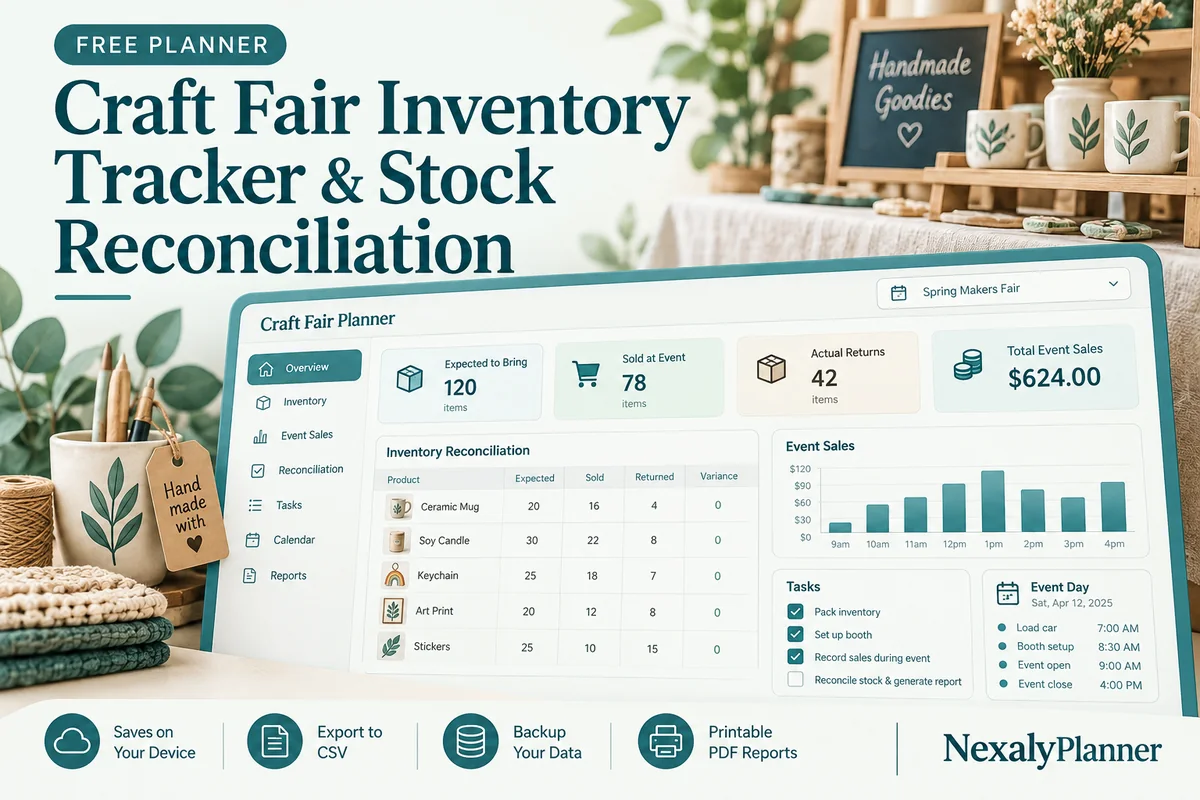 Craft Fair Inventory Tracker & Stock Reconciliation illustrated planning cover