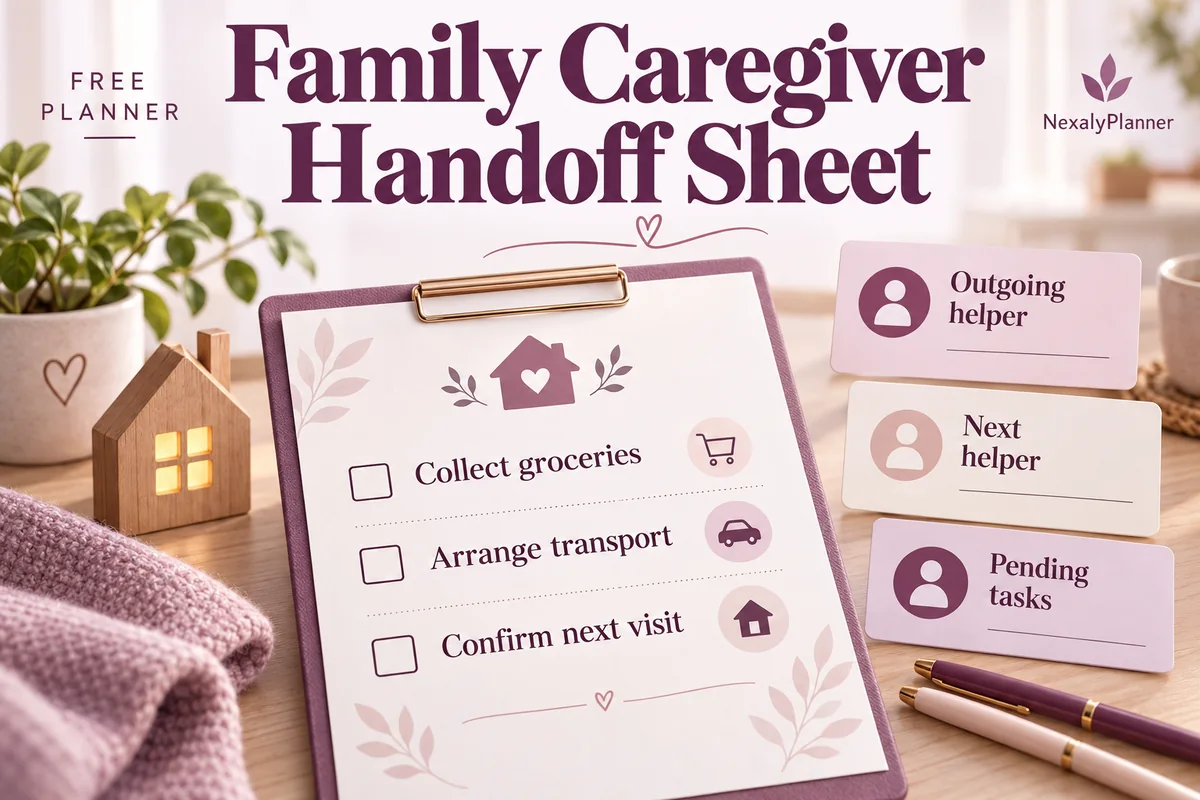 Family Caregiver Handoff Sheet illustrated planning cover
