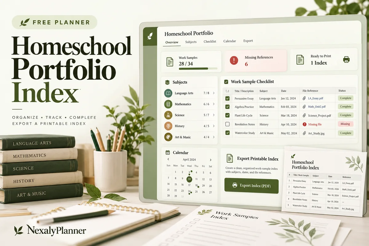 Homeschool Portfolio Index illustrated planning cover