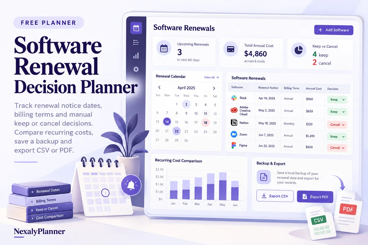 Software Renewal Decision Planner illustrated planning cover