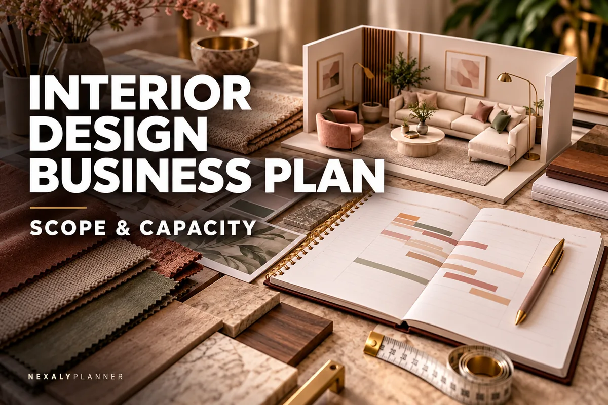 Interior Design Business Plan: Scope, Deposits and Capacity editorial planning illustration