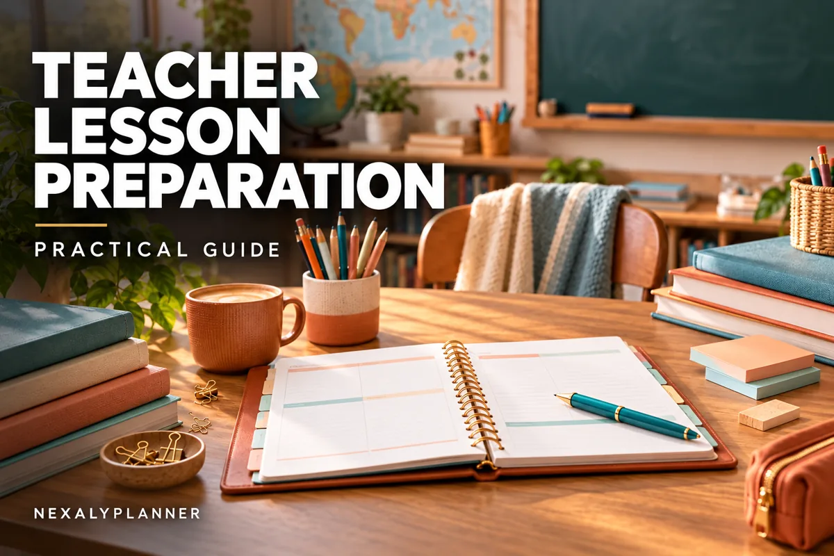 Monthly Teacher Planner: Lessons and Preparation Dates editorial planning illustration