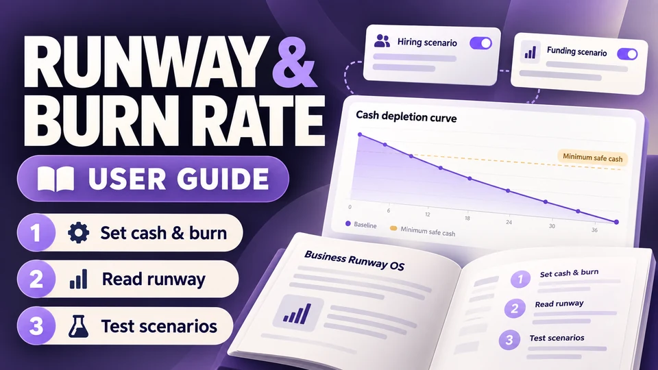 Runway and burn rate user guide: set cash and burn, read runway, test scenarios