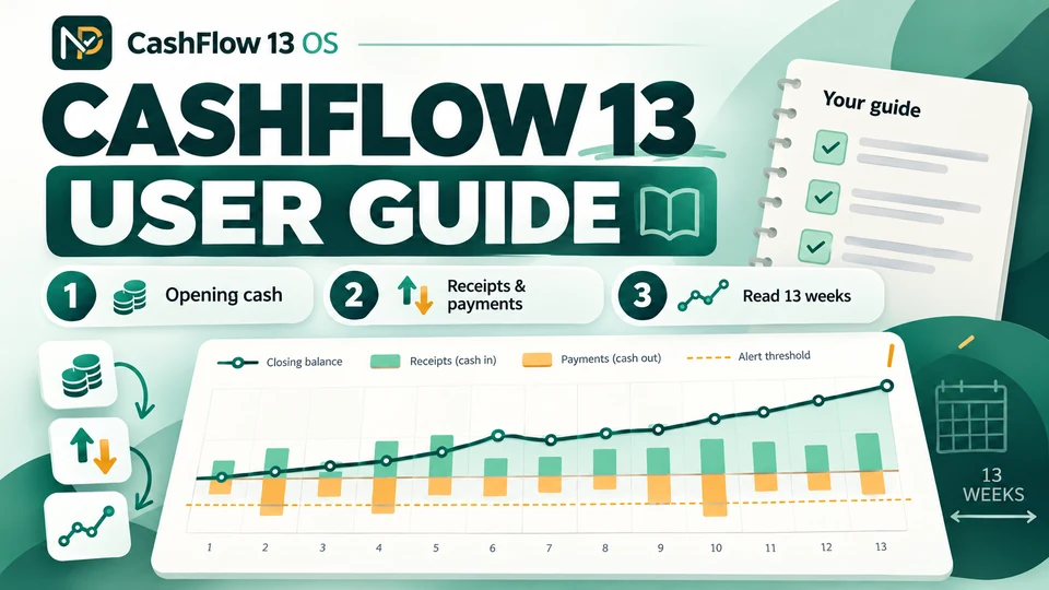 CashFlow 13 user guide: opening cash, receipts and payments, 13-week forecast