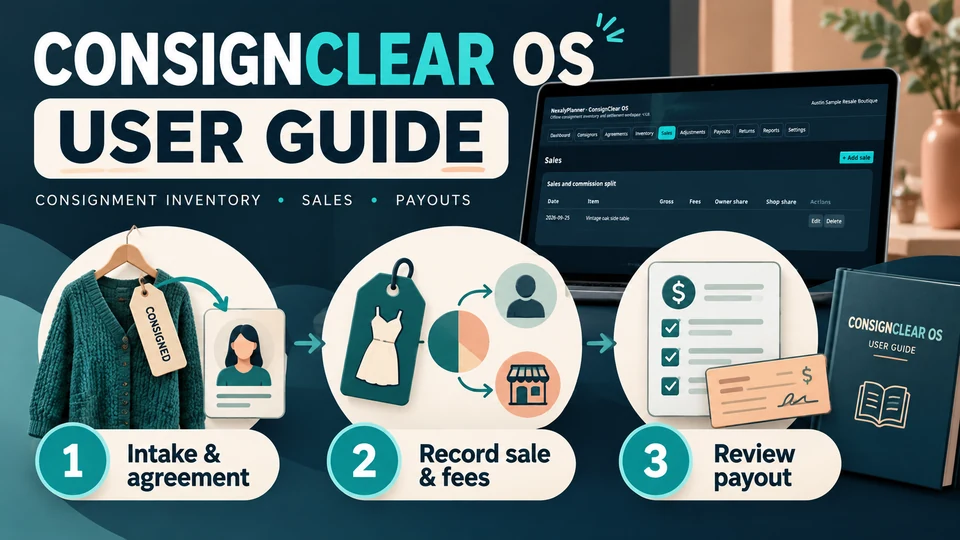 ConsignClear user guide: item intake, sale, commission and payout
