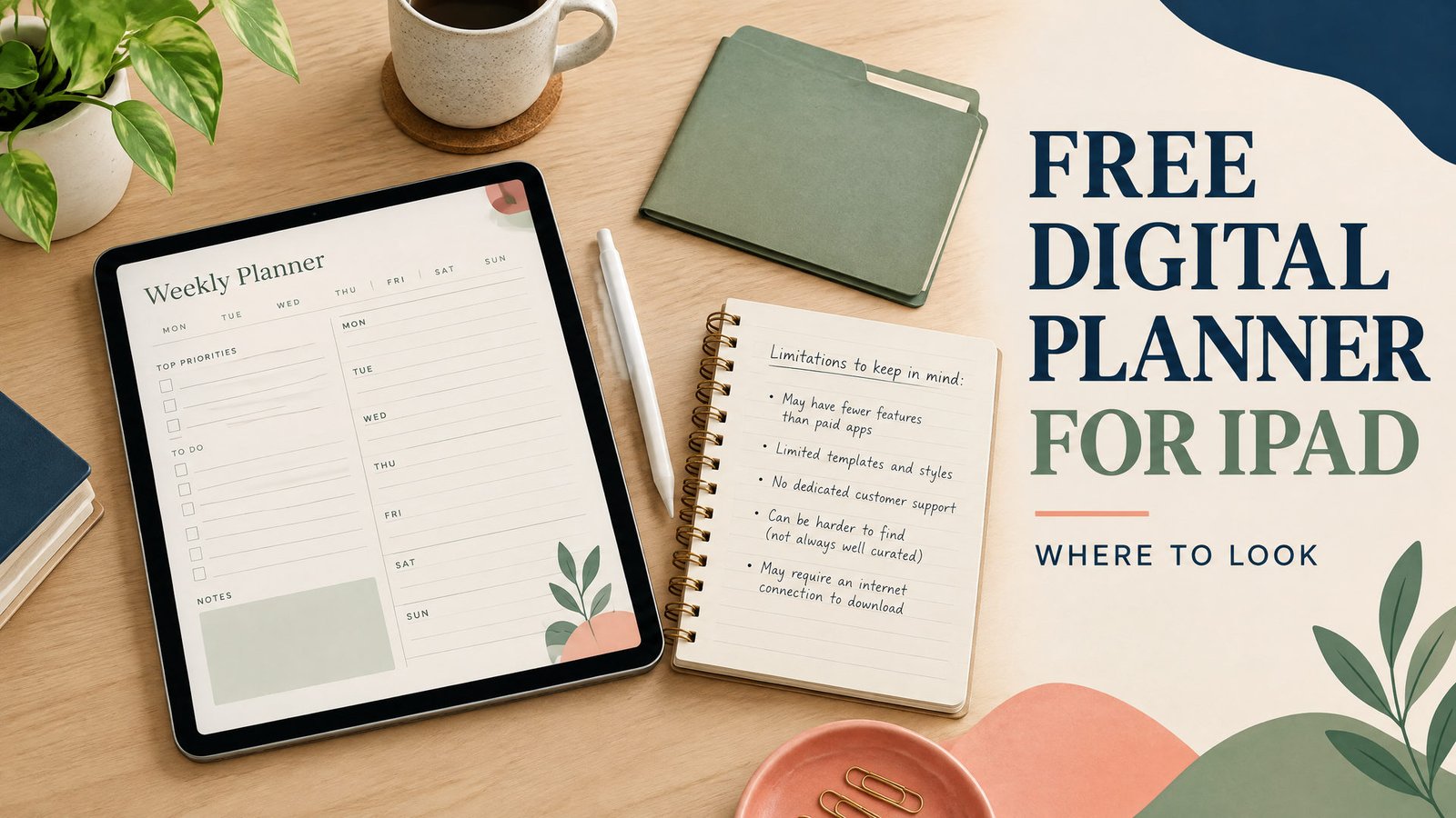 iPad showing a handwritten weekly digital planner beside an Apple Pencil