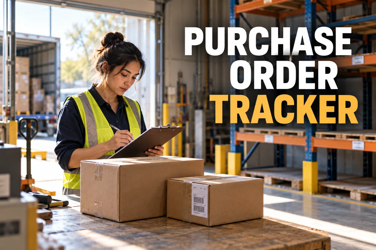 Receiving clerk comparing a purchase order with a partial delivery of cartons.