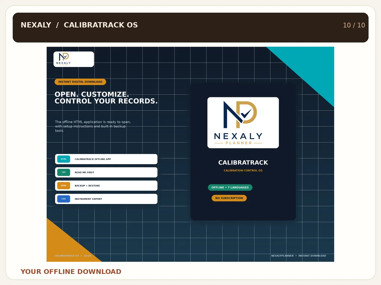 CalibraTrack OS offline HTML application and included setup instructions