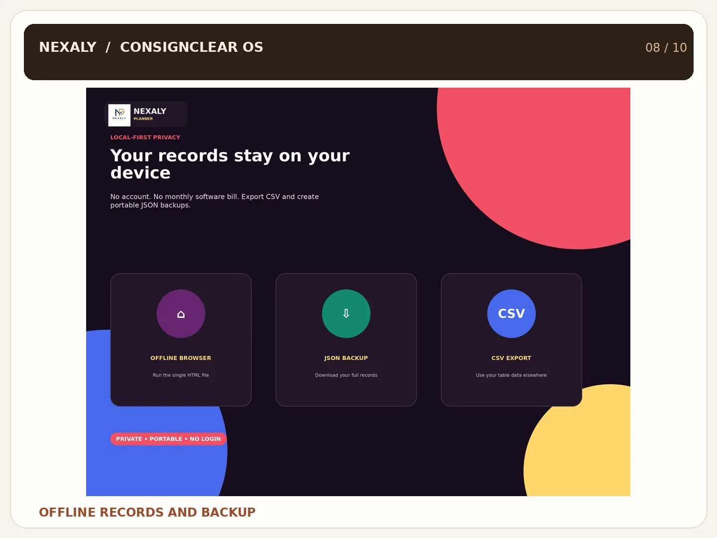 Illustrated local browser records and JSON backup options