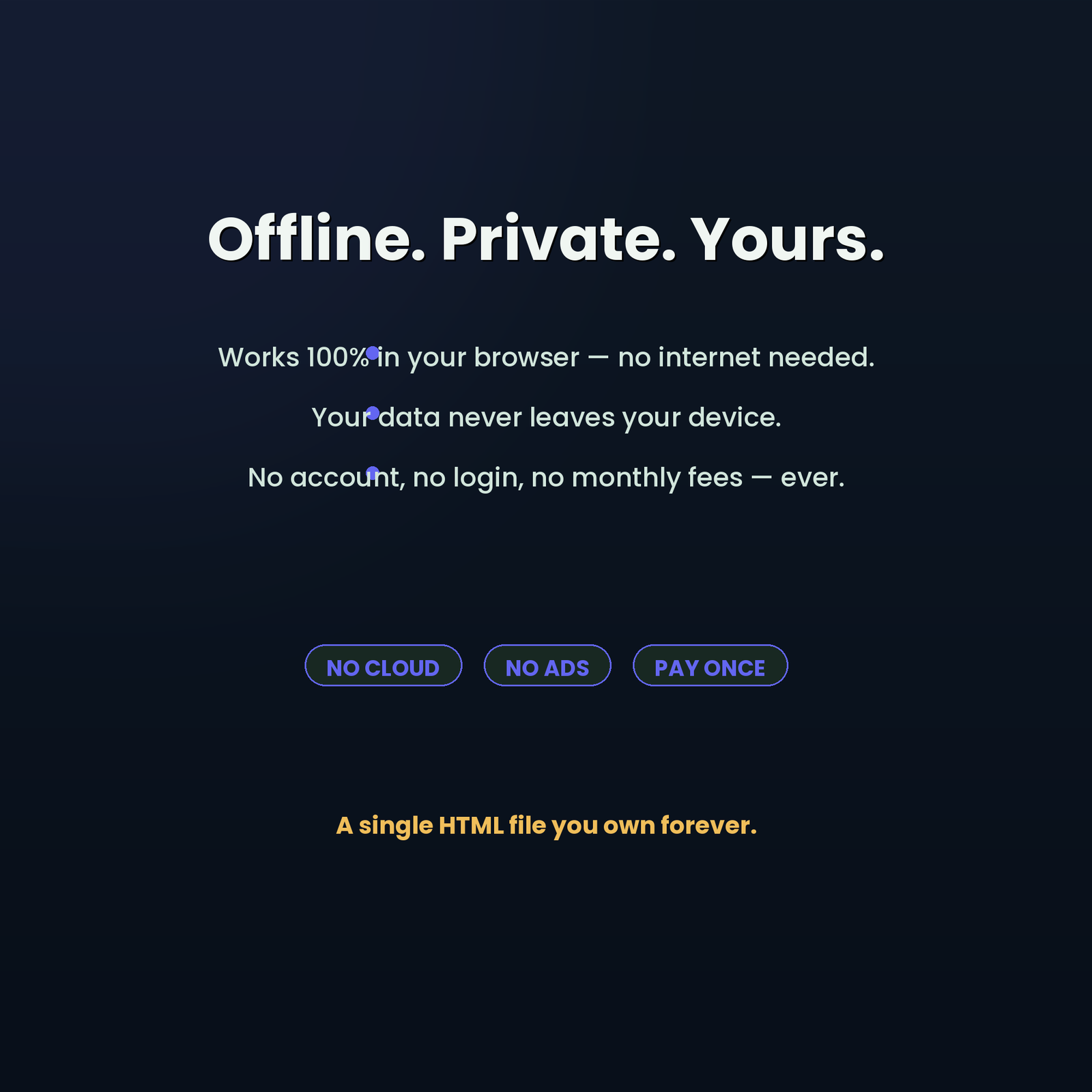 Private offline business management software with no cloud account, no ads and no monthly subscription