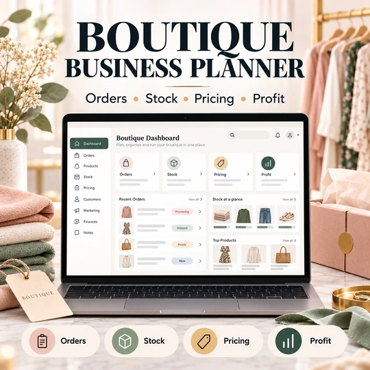 Boutique Business Planner — Orders, Inventory, Pricing & Profit Dashboard